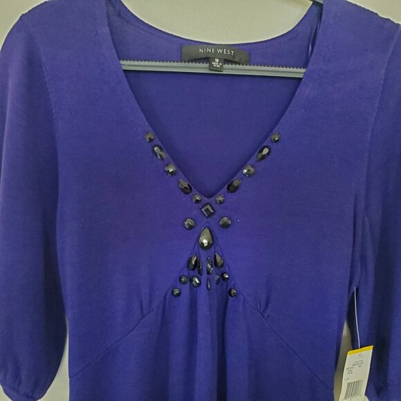 Nine West - Women's sweater top 3/4 Sleeves with jeweled Size M Amethyst - Picture 4 of 9
